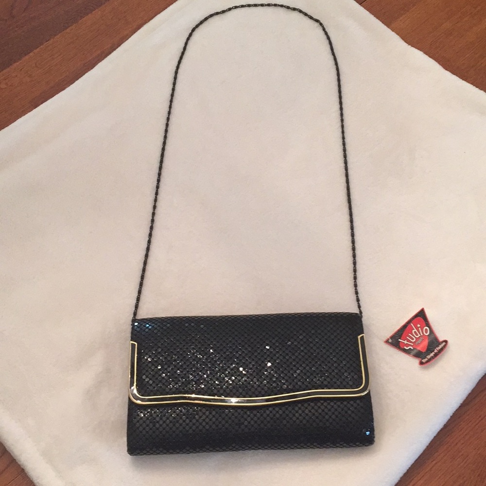 NWT Black Sequined Clutch Shoulder Chain 22” drop